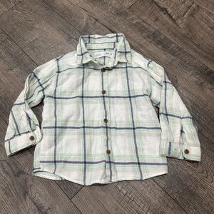 Zara Kids White and Green Checkered Button Down Shirt